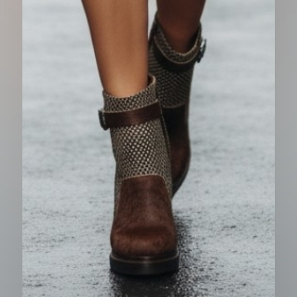 Custo Barcelona Pony-Style Calfskin Ankle Boots In Brown and Grey Size 38